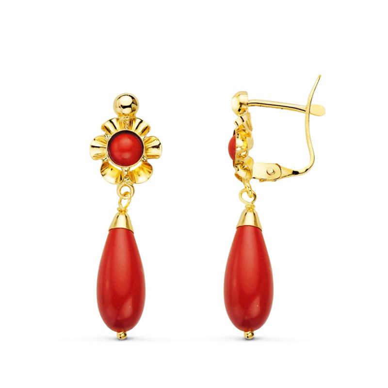 18K PENDIENTES ORO AMARILLO CUBANAS  CORAL  30X9 MM CIERRE CATALAN