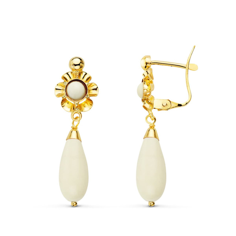 18K PENDIENTES ORO AMARILLO CUBANAS BLANCAS. 30X9 MM CIERRE CATALAN