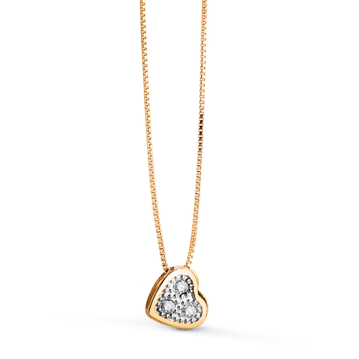 18K COLLAR ORO BICOLOR CORAZON CON CIRCONITAS 5MM CADENA 42 CM C. AMOR