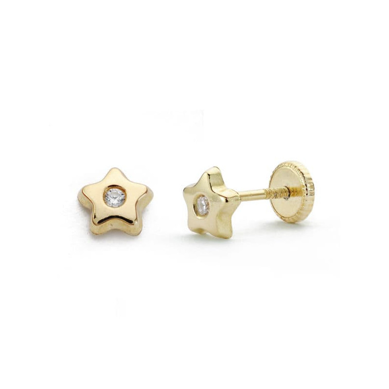 18K PENDIENTES ESTRELLA CIRCONITA 5MM CIERRE TUERCA