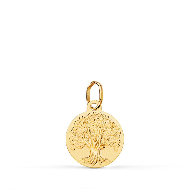 18K MEDALLA ORO AMARILLO ARBOL DE LA VIDA MATIZADA 12 MM