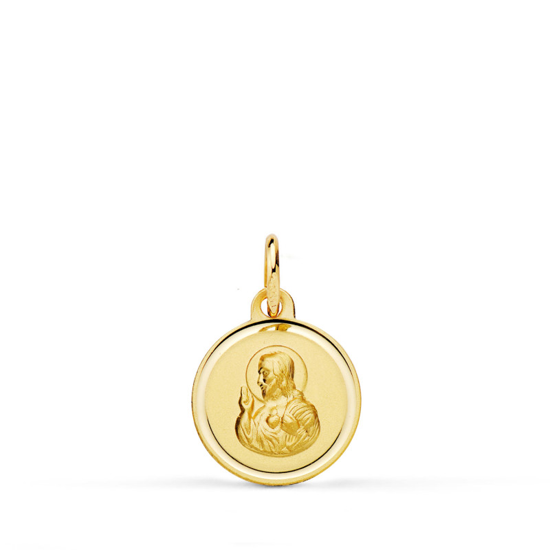 18K MEDALLA ORO AMARILLO CRISTO SAGRADO CORAZON DE JESUS BISEL 12 MM