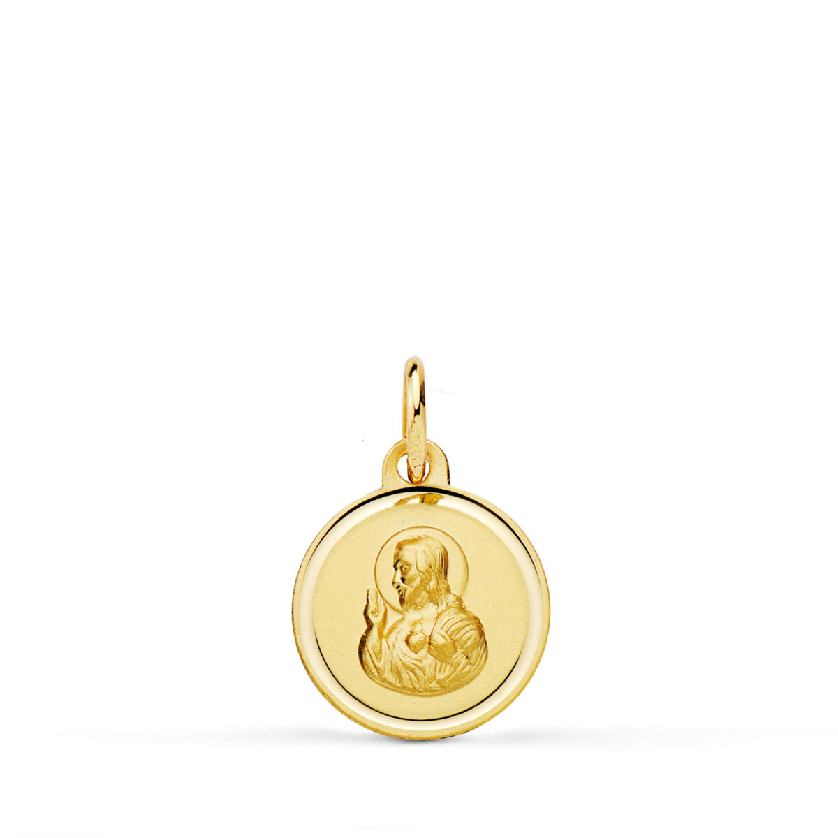 18K MEDALLA ORO AMARILLO CRISTO SAGRADO CORAZON DE JESUS BISEL 12 MM