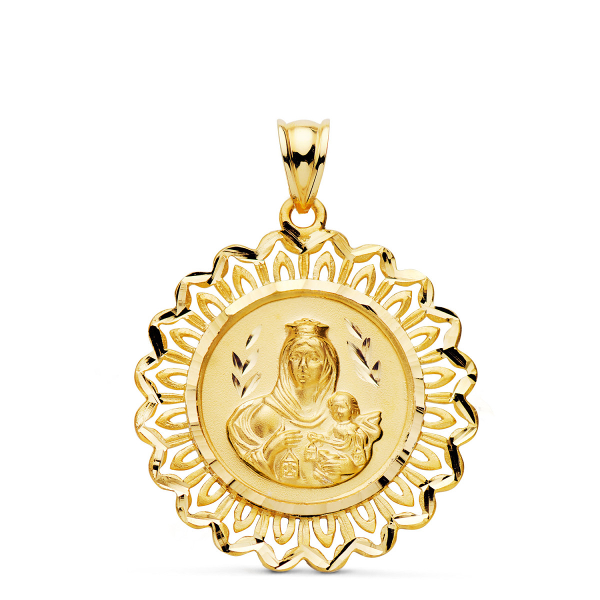 18K MEDALLA ORO AMARILLO ESCAPULARIO ORO AMARILLO CERCO CORAZON DE JESUS Y V CARMEN 31X28 MM