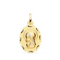 18K MEDALLA ORO AMARILLO VIRGEN NIÑA OVAL TALLADA MATIZADA. MEDIDA: 23 X 15 MM 18K MEDALLA ORO AMARILLO VIRGEN NIÑA OVAL TALLADA MATIZADA. MEDIDA: 23 X 15 MM