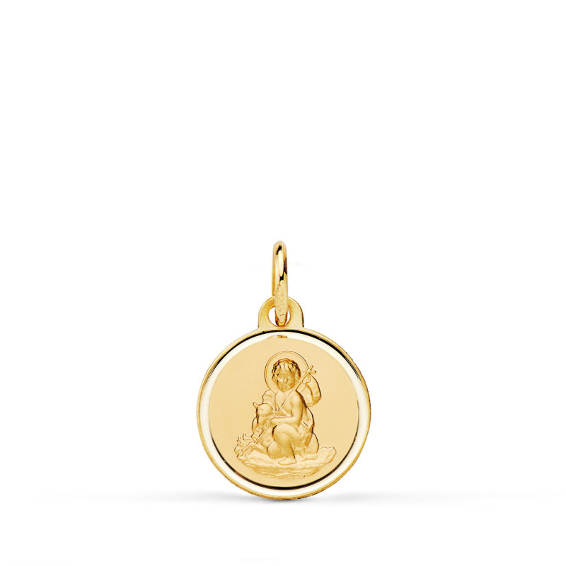 18K MEDALLA ORO AMARILLO SAN JUAN BAUTISTA MATIZADA BISEL 12 MM