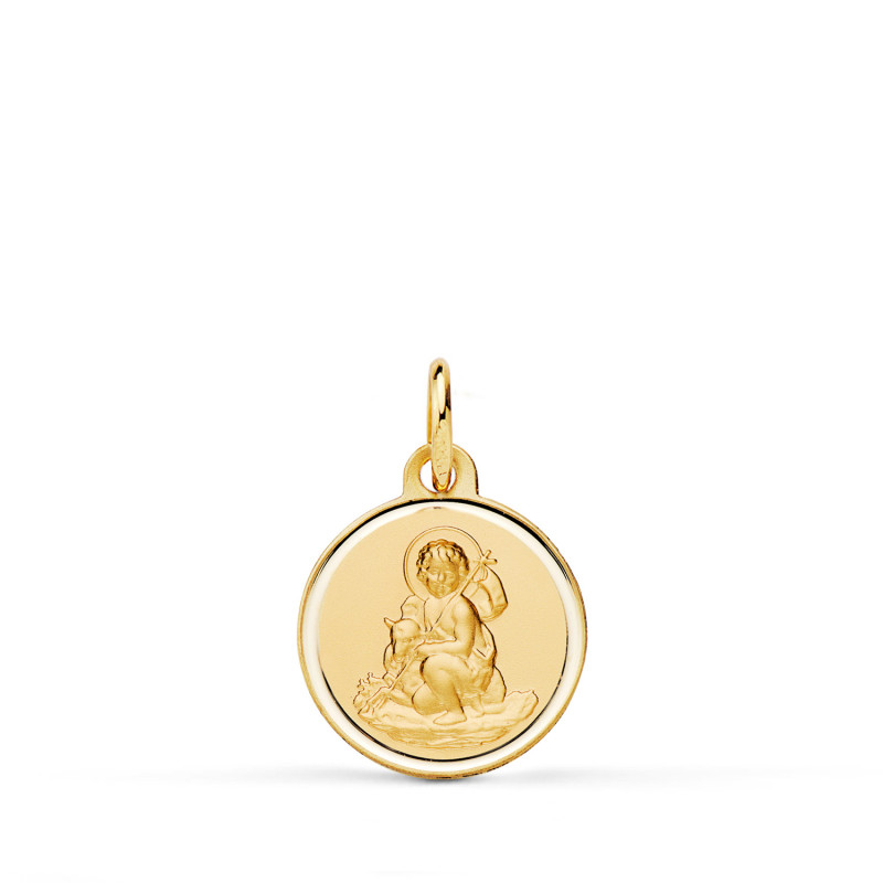 18K MEDALLA ORO AMARILLO SAN JUAN BAUTISTA MATIZADA BISEL 14 MM
