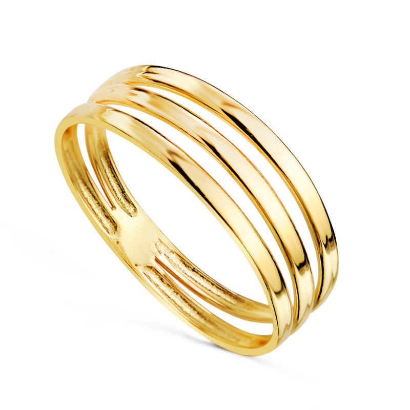 18K SORTIJA ORO AMARILLO TRES BANDAS EN BRILLO. ANCHO: 6 MM