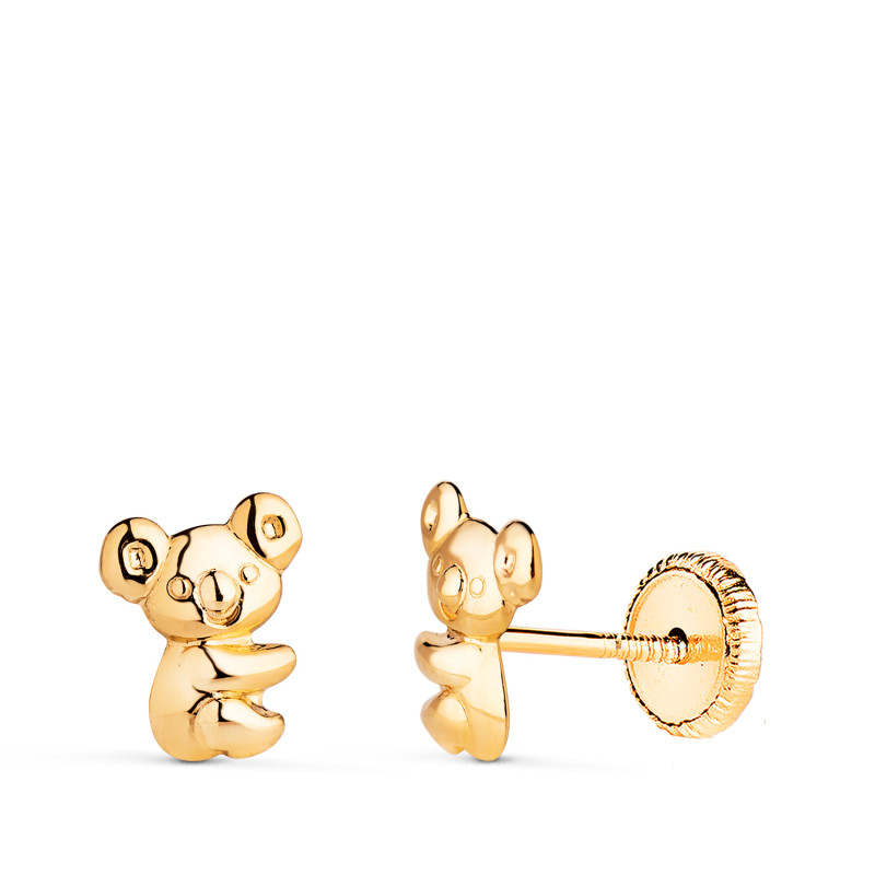 18K PENDIENTES ORO AMARILLO KOALA EN BRILLO. MEDIDA: 7 X 5,5 MM. CIERRE PRESION