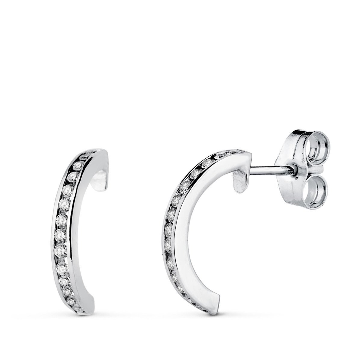 18K AROS ORO BLANCO ABIERTOS CON 28 DIAMANTES LABORATORIO 0,225 QTS VS2-G. ALTO: 13 X 1,5 MM CIERRE PRESION