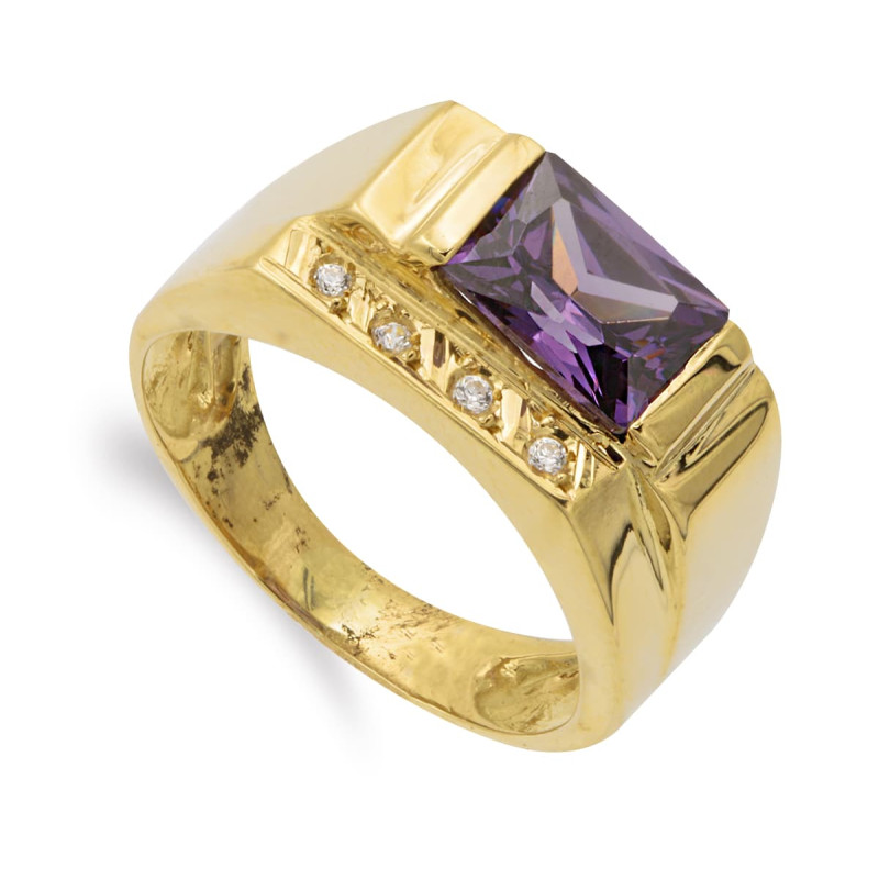 18K SORTIJA ORO AMARILLO AMATISTA 8X6 MM Y CIRCONITAS