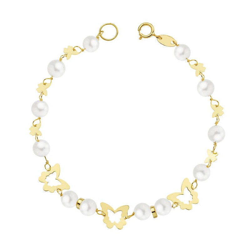 18K PULSERA ORO AMARILLO COMUNION PERLA 5.5 MM 17CM