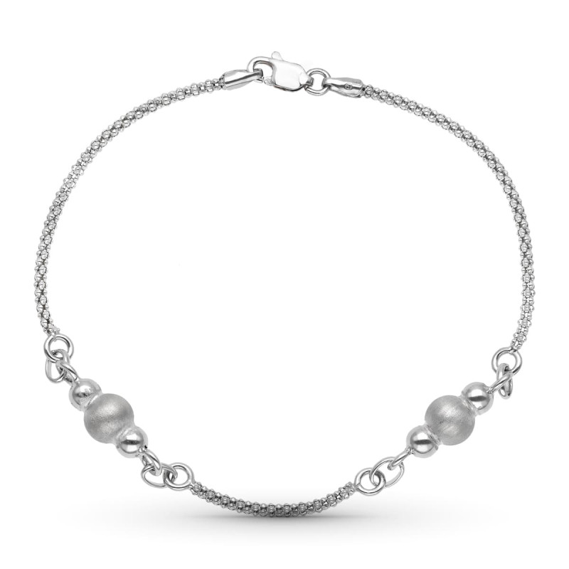 18K PULSERA ORO BLANCO CADENA Y BOLAS MATE Y BRILLO