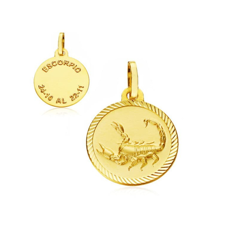 9K HOROSCOPO ORO AMARILLO DISCO 20 MM ESCORPIO