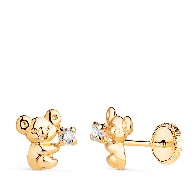 18K PENDIENTES ORO AMARILLO KOALA CON CIRCONITA EN BRILLO. MEDIDA: 7 X 6,5 MM. CIERRE PRESION
