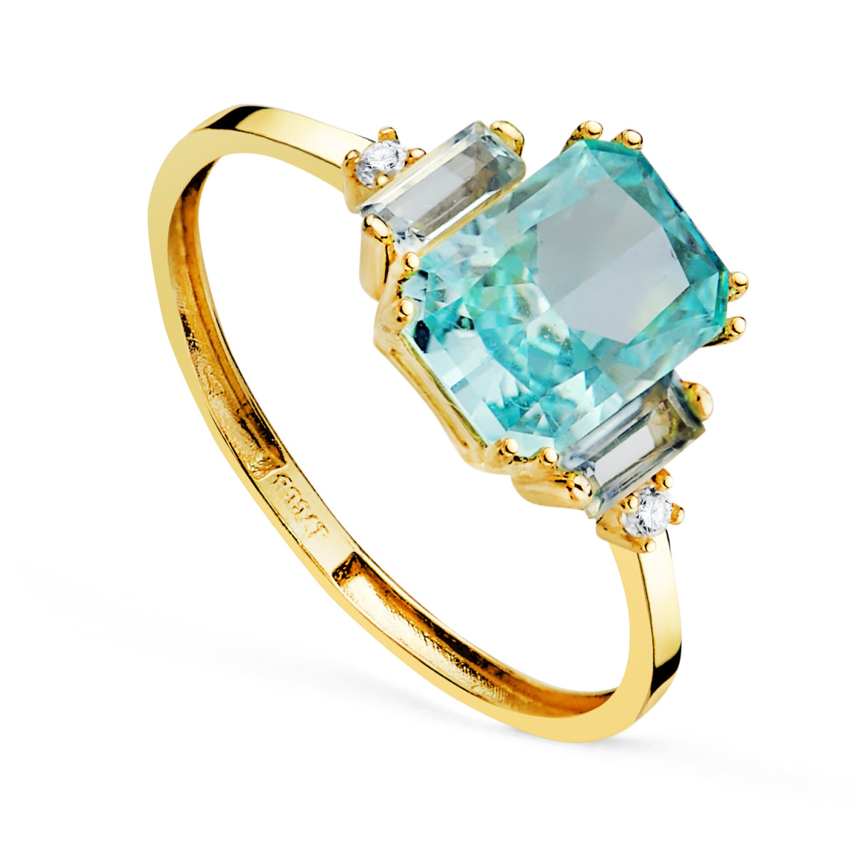 18K SORTIJA ORO AMARILLO PIEDRA OCTOGONAL 8X6 MM ICE CUT Y BARRETAS TOPACIO NATURAL 4X2 MM