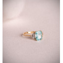 18K SORTIJA ORO AMARILLO PIEDRA OCTOGONAL 8X6 MM ICE CUT Y BARRETAS TOPACIO NATURAL 4X2 MM