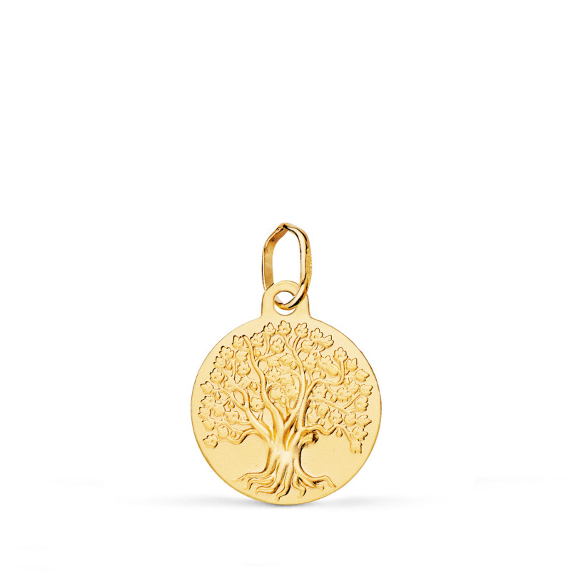 18K MEDALLA ORO AMARILLO ARBOL DE LA VIDA MATIZADA 14 MM