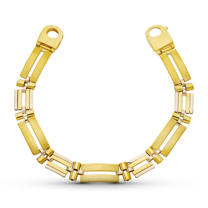 18K PULSERA ORO BICOLOR ESLABONES RECTANGULARES