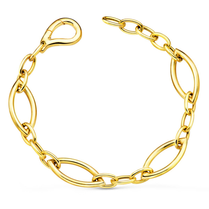 18K PULSERA ORO AMARILLO ESLABONES OVALES BRILLO ANCHO 10 MM LARGO 19.5 CM