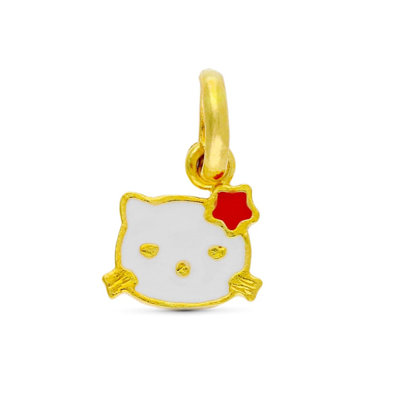 18K COLGANTE ORO AMARILLO KITTY ESMALTE 10X9 MM
