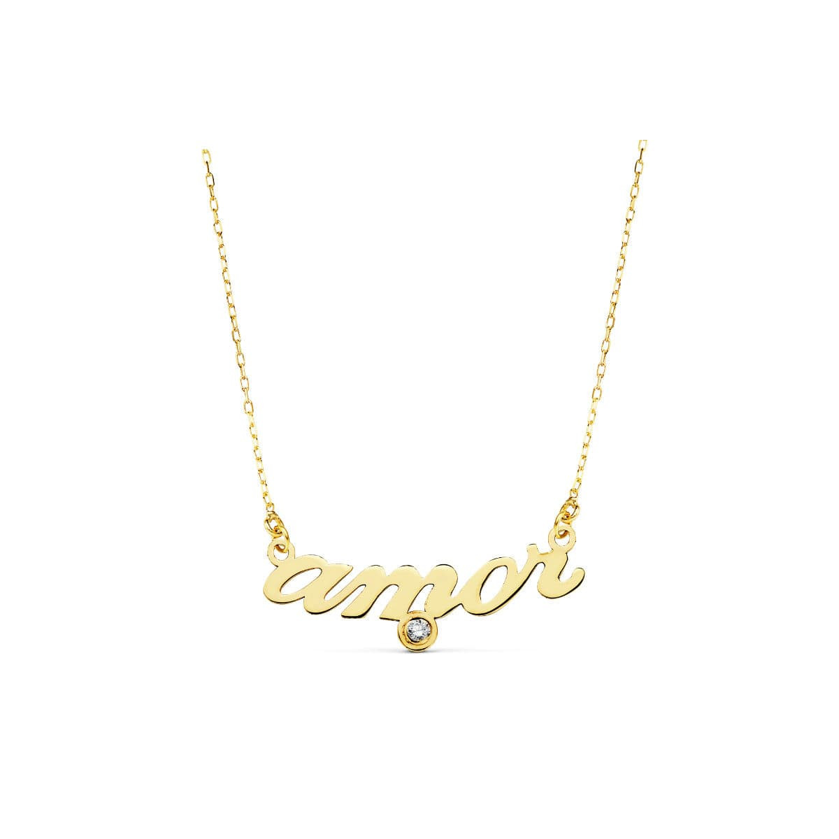18K COLLAR ORO AMARILLO " AMOR " 45CM CIRCONITA C. AMOR