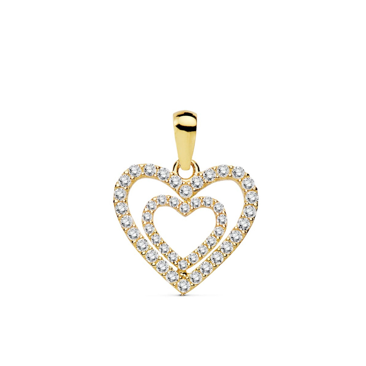 18K COLGANTE ORO AMARILLO CORAZONES CIRCONITA 15X14 MM C. AMOR
