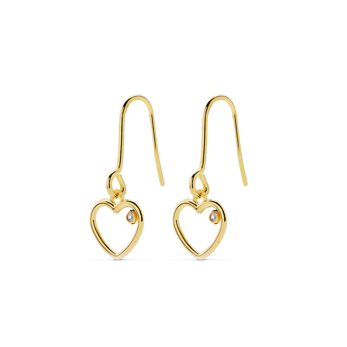18K PENDIENTES ORO AMARILLO CORAZON CIRCONITA 20X9 MM CIERRE GANCHO C. AMOR