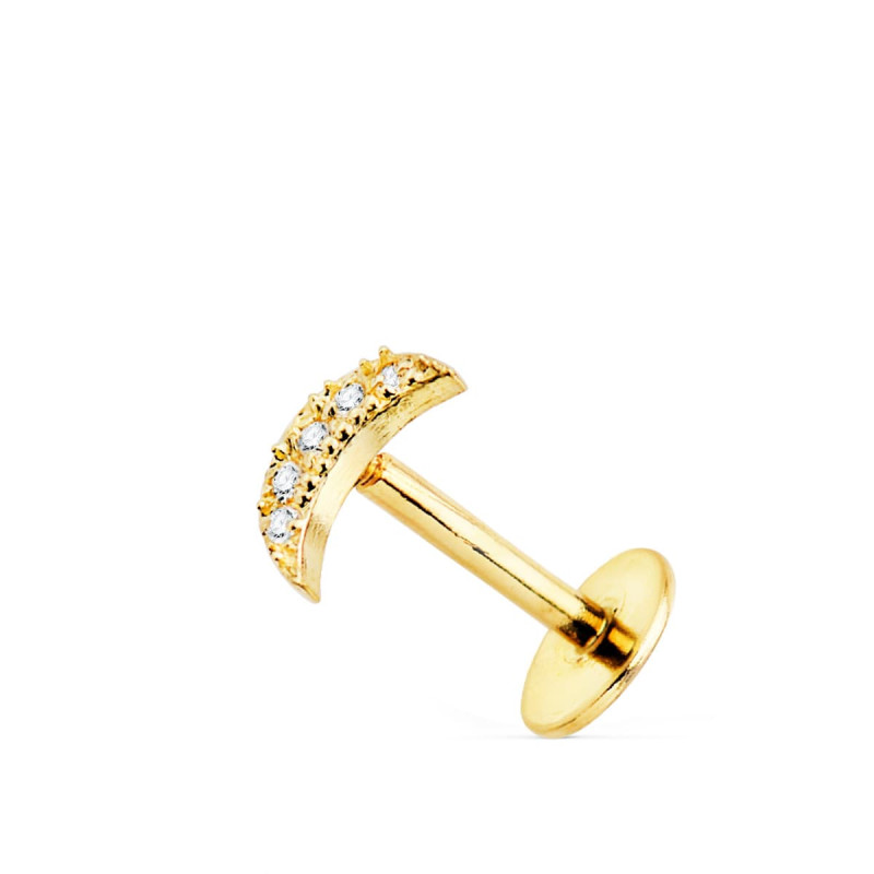 18K PIERCING OREJA ORO AMARILLO LUNA CON CIRCONITA 6X3 MM ( UNIDAD )