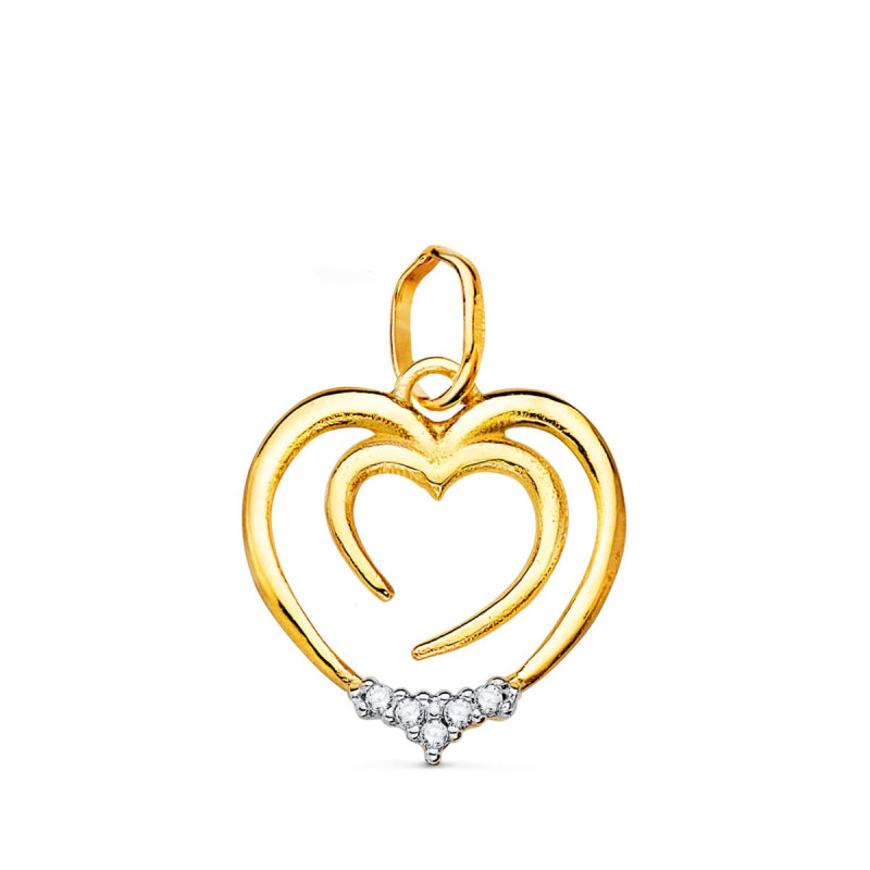 18K COLGANTE ORO BICOLOR DOBLE CORAZON CON CIRCONITA 15X14 MM C. AMOR
