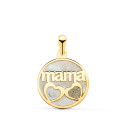 18K COLGANTE DE NACAR ORO AMARILLO MAMA Y CORAZON CON POLVO DE DIAMANTE 16MM 18K COLGANTE DE NACAR ORO AMARILLO MAMA Y CORAZON CON POLVO DE DIAMANTE 16MM
