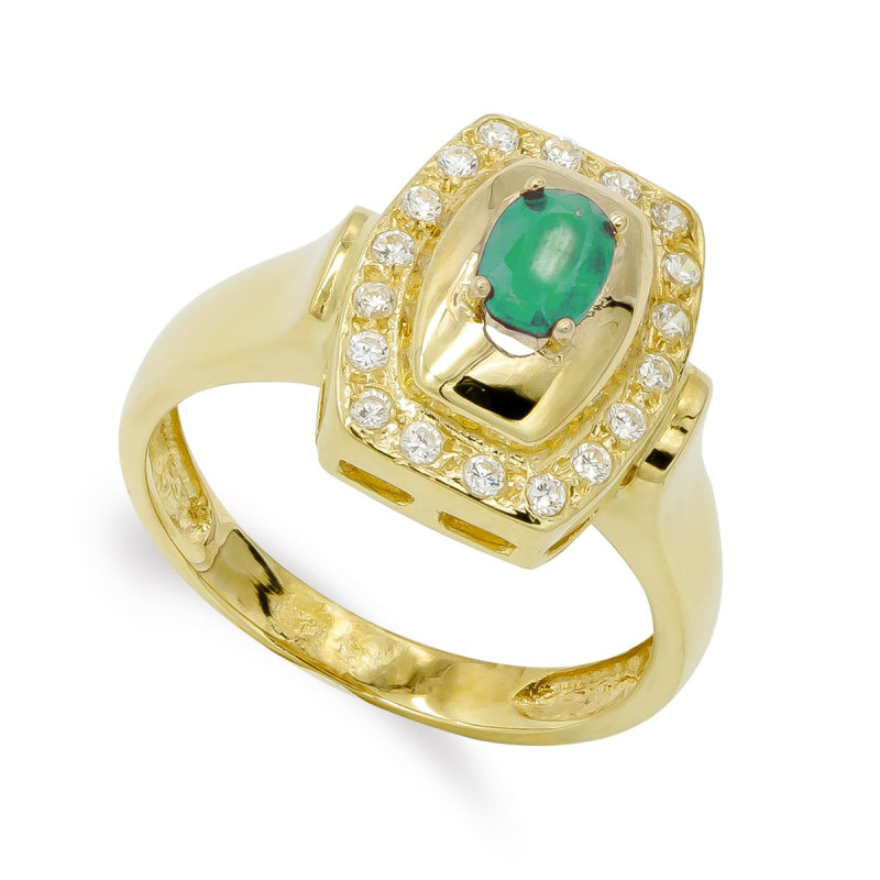 18K SORTIJA ORO AMARILLO CON CIRCONITAS Y ESMERALDA DE 6X4 MM