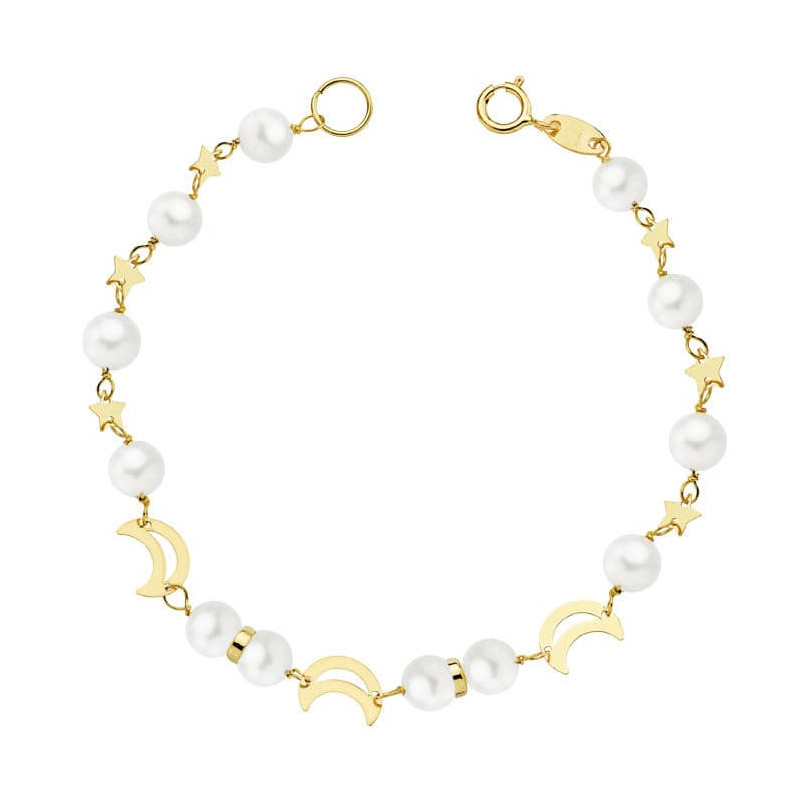 18K PULSERA ORO AMARILLO COMUNION PERLA 5 MM 17CM