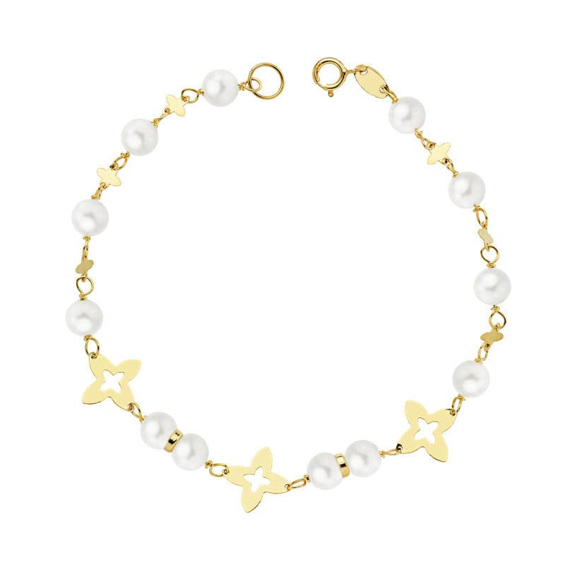 18K PULSERA ORO AMARILLO COMUNION PERLAS 5 MM 18CM