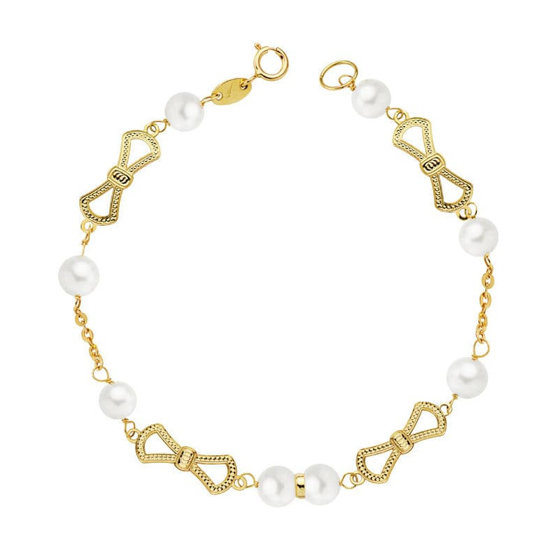 18K PULSERA ORO AMARILLO COMUNION PERLA 5.5 MM 17.50CM