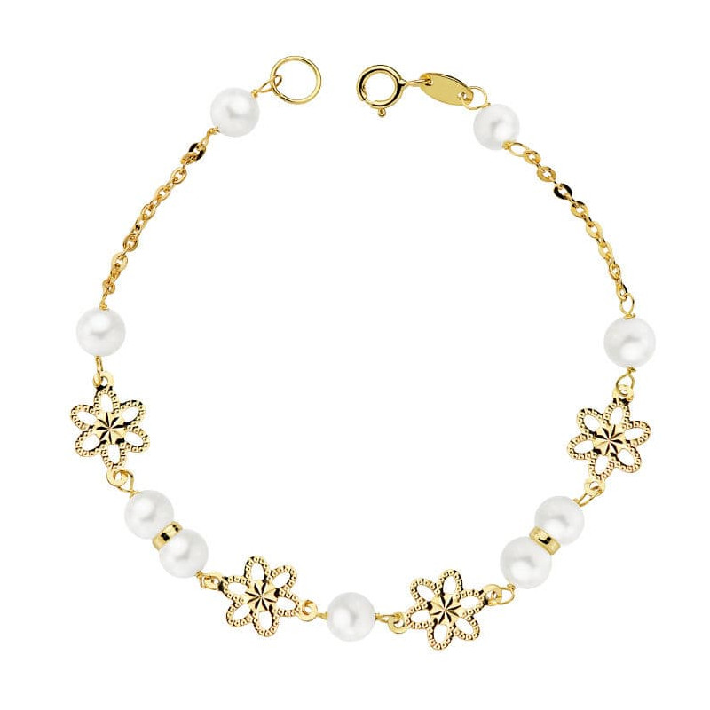 18K PULSERA ORO AMARILLO COMUNION PERLA 5.5 MM 18CM