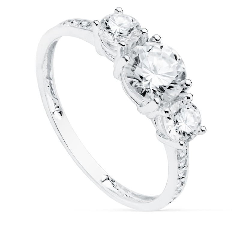 18K SORTIJA TRESILLO ORO BLANCO PIEDRAS 6 DE 4 MM CIRCONITAS