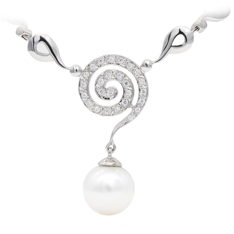 18K GARGANTILLA ORO BLANCO Y PERLA 10 MM