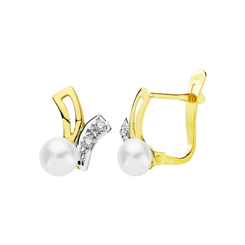 18K PENDIENTES BICOLOR PERLA 11X8 MM CIERRE CATALAN