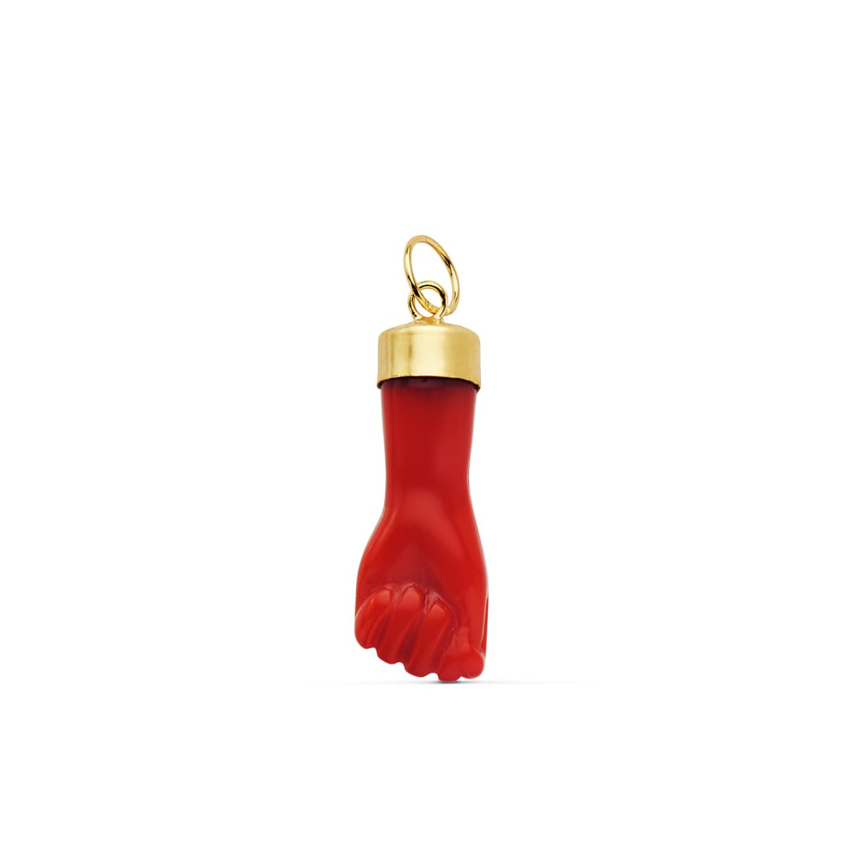 18K COLGANTE ORO AMARILLO HIGA MANO ROJA 19X8 MM