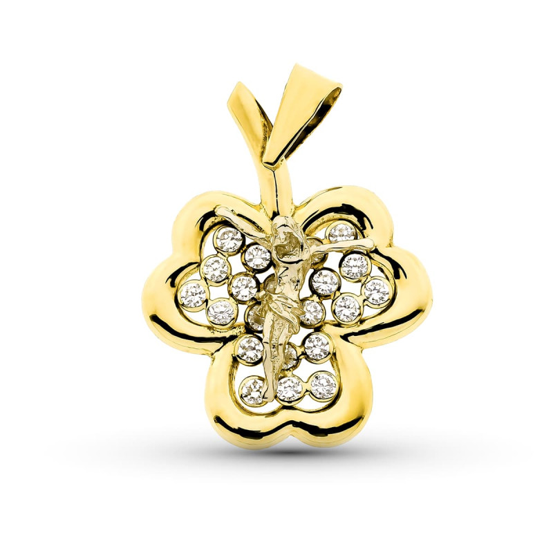 18K COLGANTE ORO AMARILLO TREBOL CRISTO. 27X20 MM