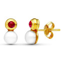 18K PENDIENTES ORO AMARILLO PERLA Y PIEDRA ROJA 10X5 MM CIERRE PRESION 18K PENDIENTES ORO AMARILLO PERLA Y PIEDRA ROJA 10X5 MM CIERRE PRESION