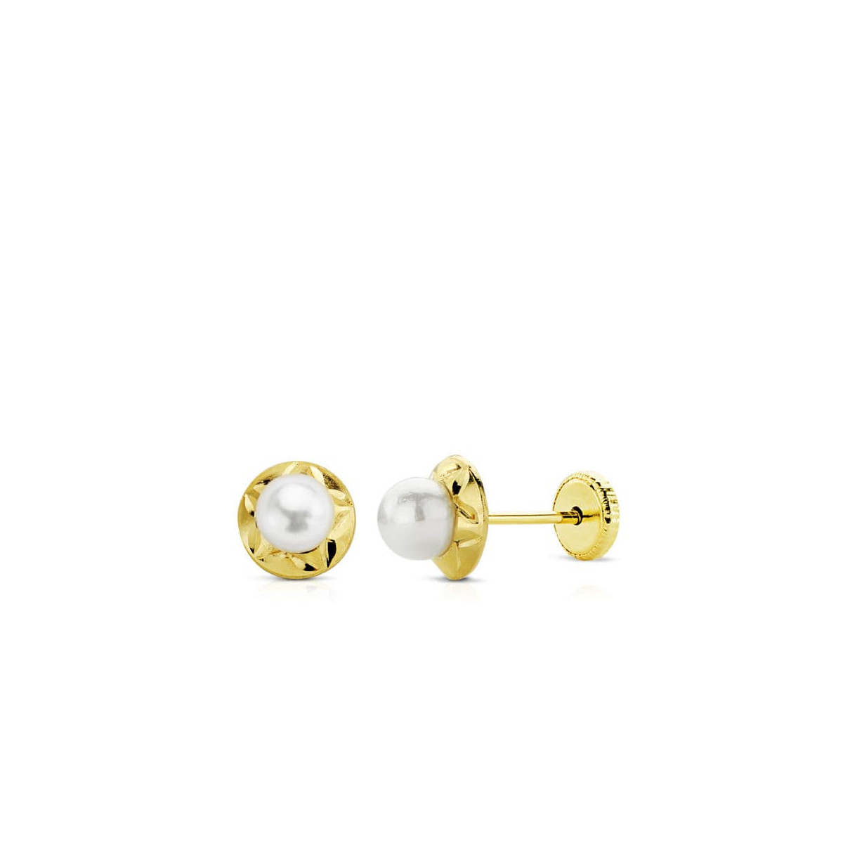 18K PENDIENTES ORO AMARILLO PERLA TUERCA 6 MM