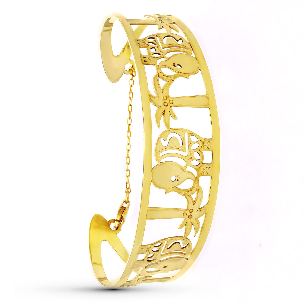 18K PULSERA ORO AMARILLO RIGIDA ELEFANTES LASER 20 MM