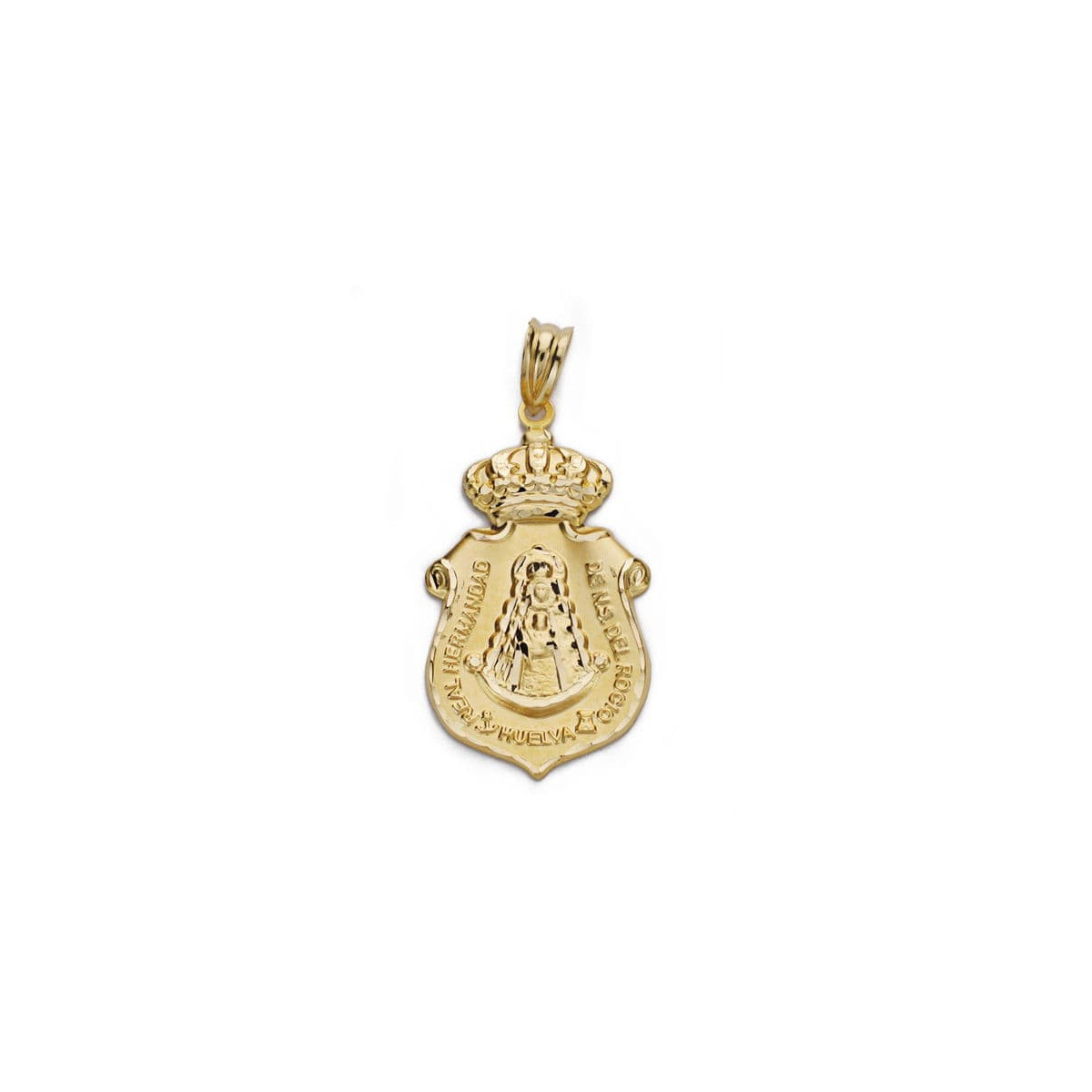 18K COLGANTE ORO AMARILLO ESCUDO DEL ROCIO 30 MM