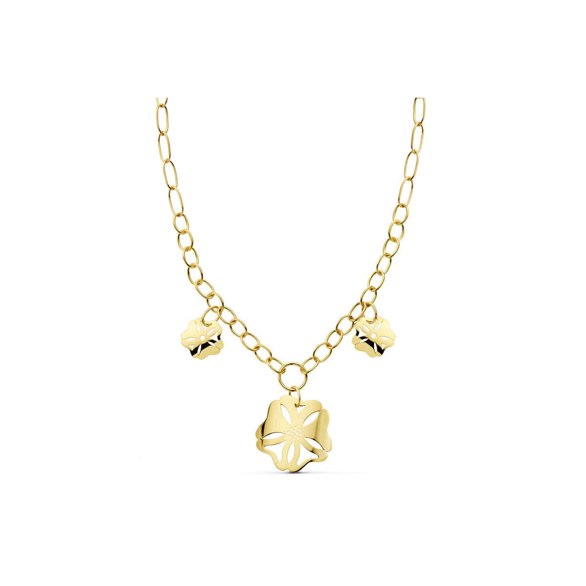 18K COLLAR CADENA Y FLOR ORO AMARILLO 42CM