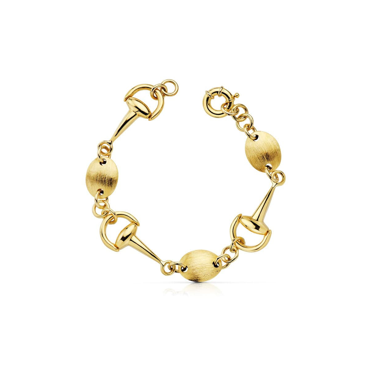 18K PULSERA ORO AMARILLO ESTRIBOS 14 MM PESO 14.75 GR LONGITUD 19.5 CM