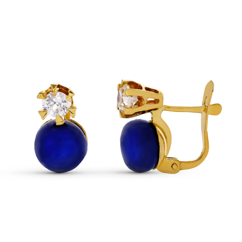 18K PENDIENTES ORO AMARILLO 1PIEDRA REDONDA FINA CIERRE CATALAN