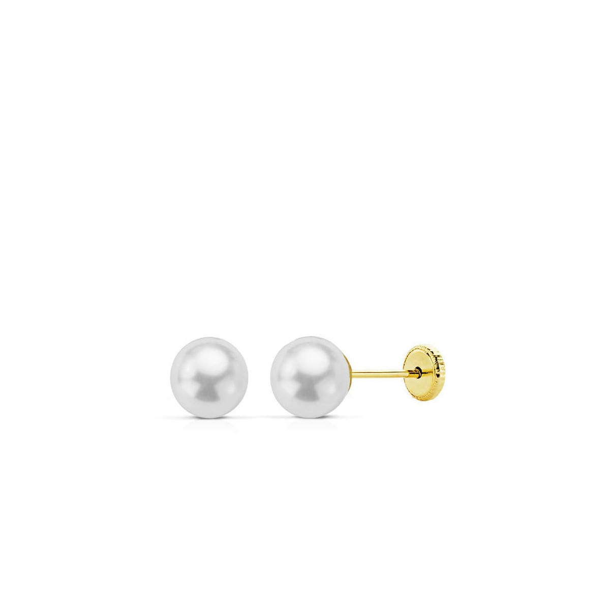 18K PENDIENTES ORO AMARILLO PERLA CULTIVDAD 6 MM CIERRE TUERCA