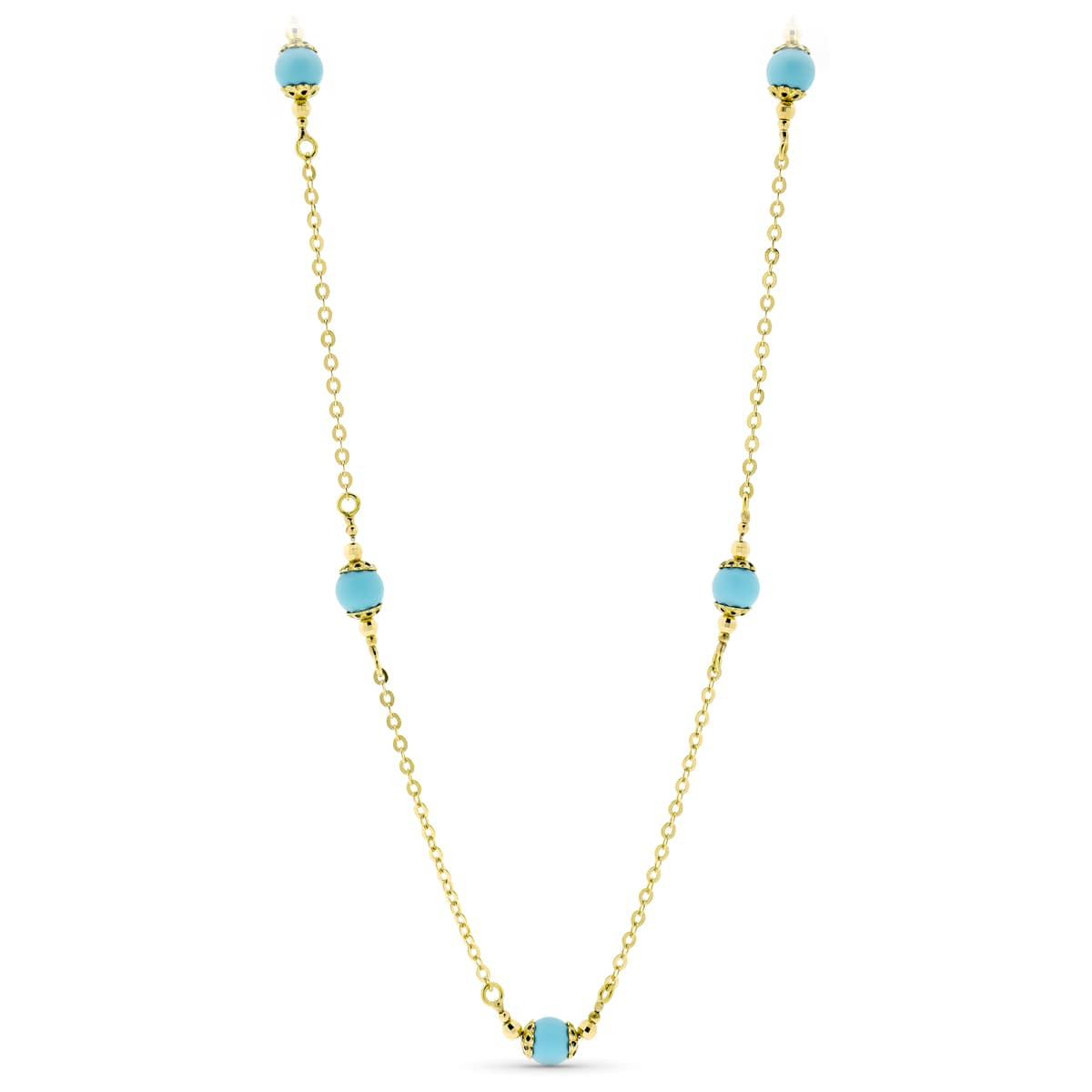18K GARGANTILLA ORO AMARILLO BOLAS TURQUESA 50CM